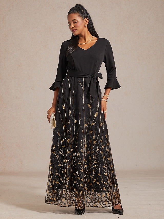 Women's Maxi Dress A Line Dress Sequins Embroidered Tulle
