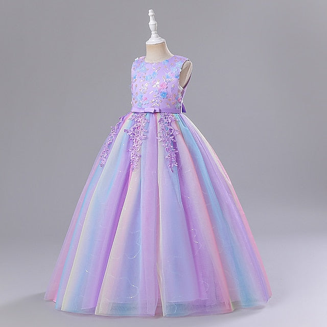 Party Dress Girl Flower Color Solid Girls' Kids