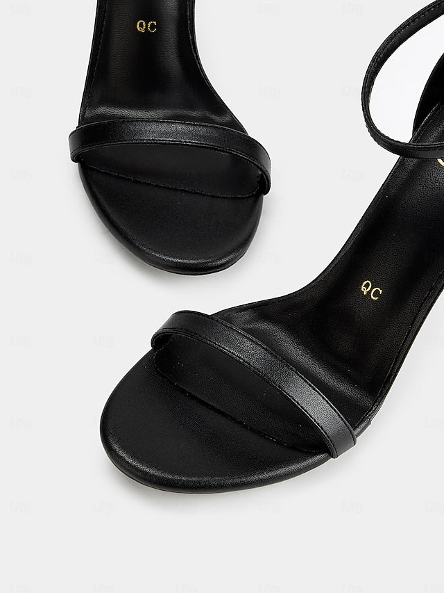 Stiletto Women Ankle Elegant for Black Sandals Open-Toe Strap -