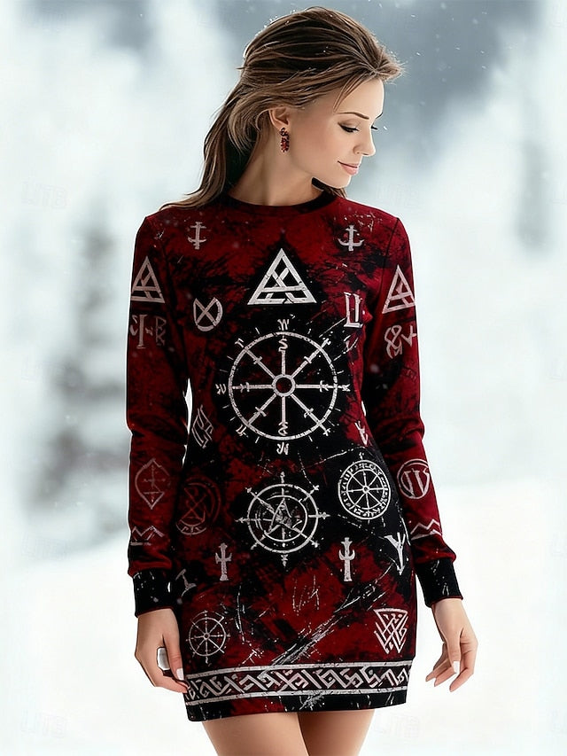 Women's Mini Viking Dress Sweatshirt Dress Casual Dress