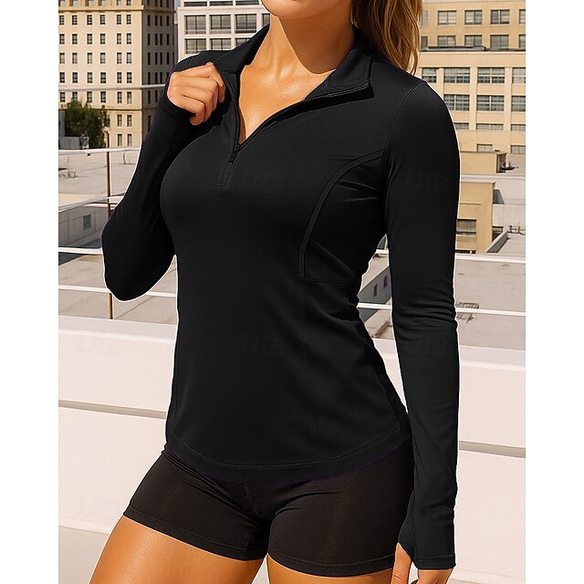 Women's Trackshirt Long Sleeve Shirts Quarter Zipper Long
