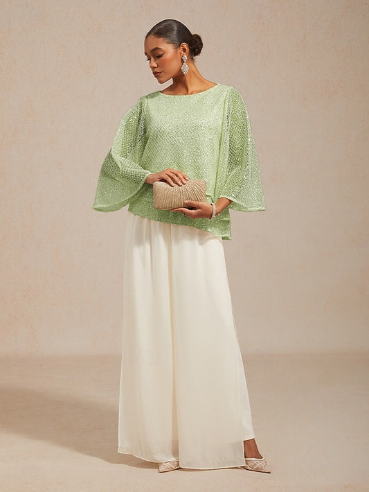 Women's Blouse Lace Tops Sequins Illusion Elegant Stylish