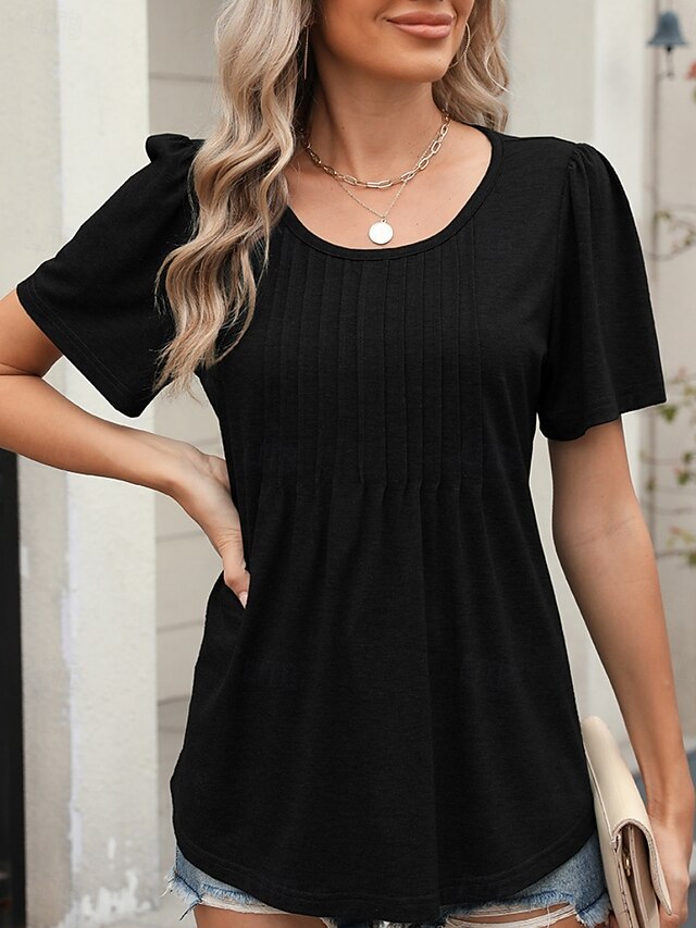 Women's T Shirt Tee Top Ruched Plain Fashion Stylish