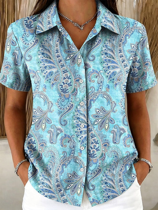 Women's Shirt Buttons Print Graphic Paisley Vintage Stylish