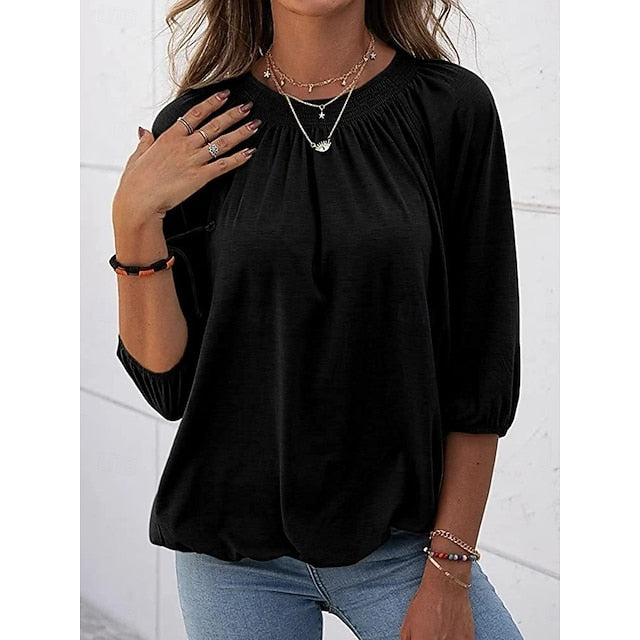 Women's T Shirt Plain Fashion Modern Casual 3/4 Length