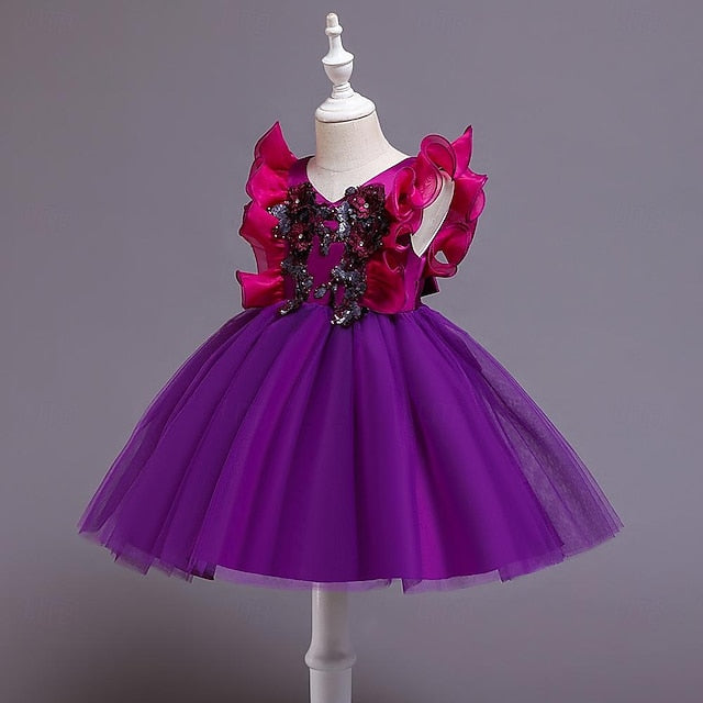 Party Color Sequin Flower Girls' Dress Kids Solid