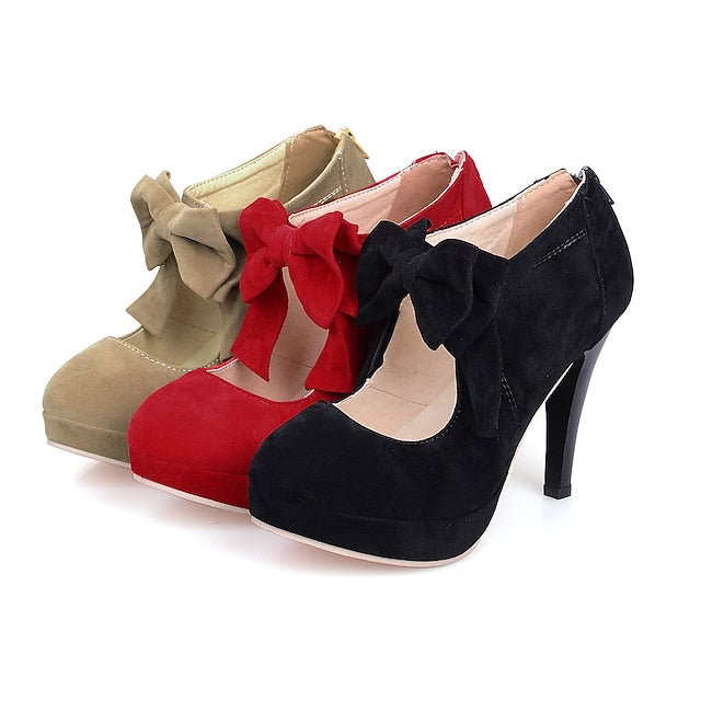 Pumps Bow High Red Heel Suede Platform – Women's Vintage