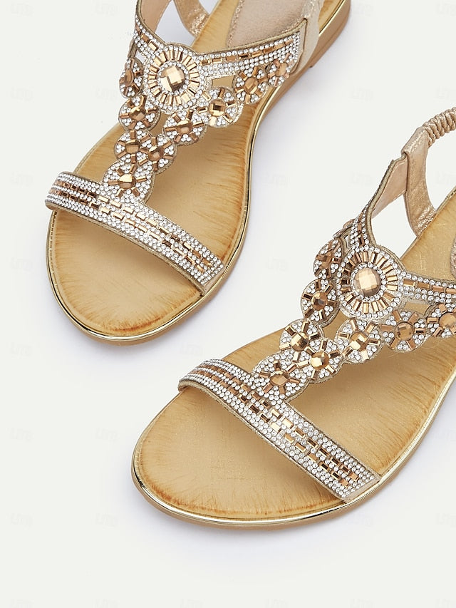 Rhinestone T-Strap Elegant – Women's Sandals Embellished
