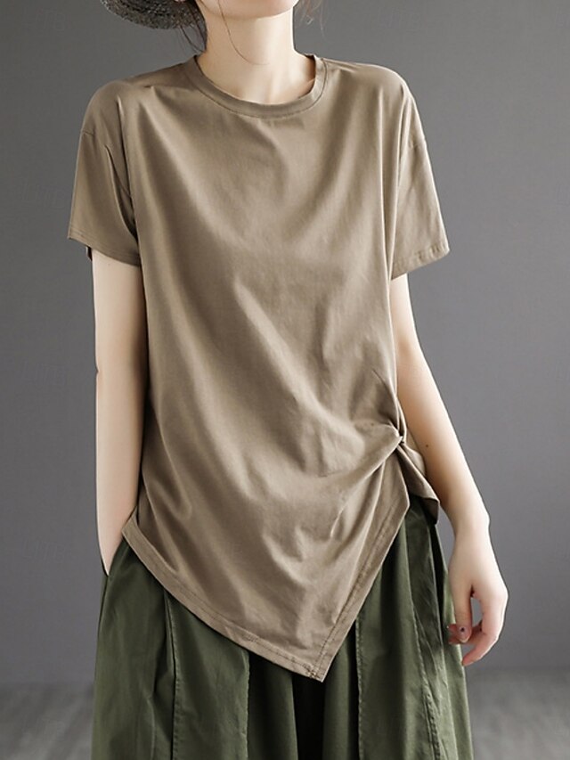 Women's T Shirt Ruched Solid Color Fashion Stylish Classic