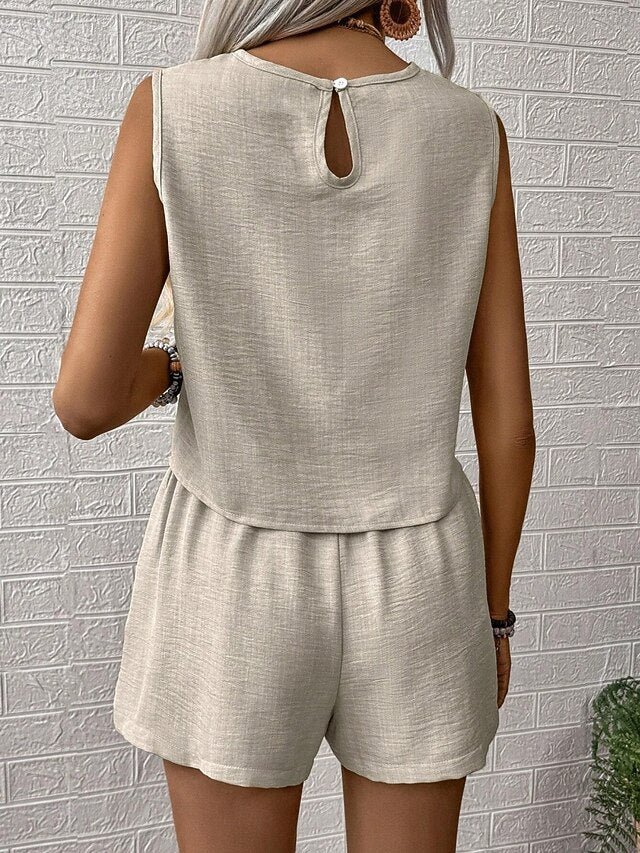 Women's Tank Top Baggy Shorts Sleeveless Crew Neck Plain