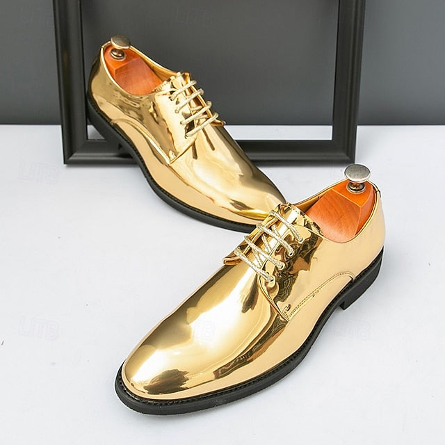 Patent Men Lace-Up – Sleek Shoes Shiny for Gold Leather