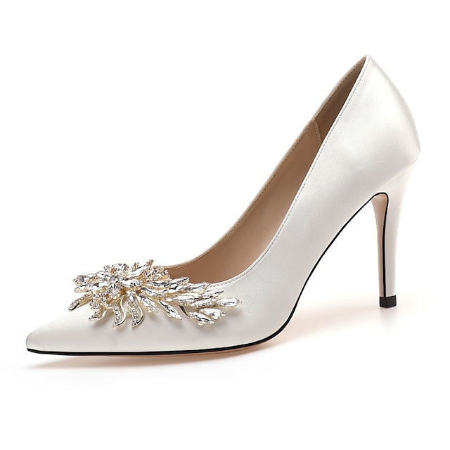 – Rhinestone Satin Heels Elegant High Women's Pink