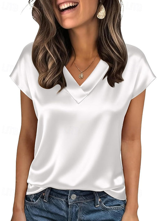 Women's Shirt Elegant Satin Top Blouse Plain Active Cute