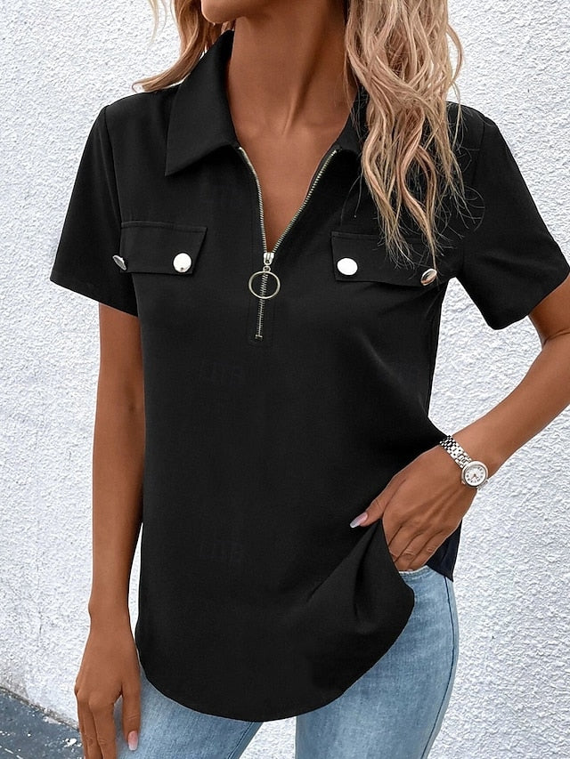 Women's T Shirt Zipper Plain Fashion Stylish Classic Short