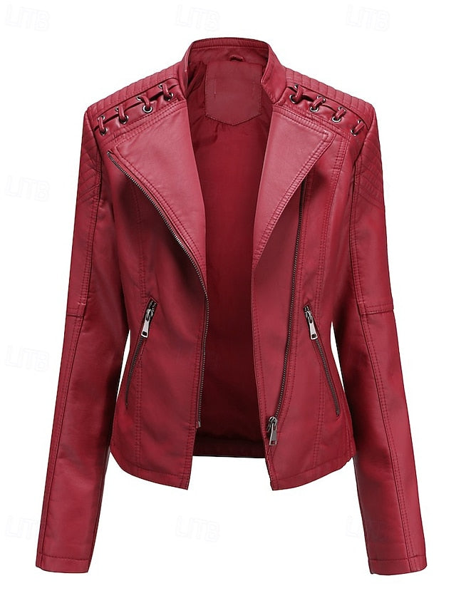 Women's Jacket Faux Leather Comfortable Pocket Zipper