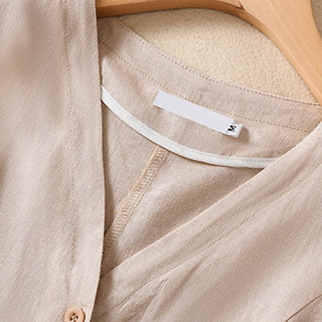 Women's Faux Cotton Linen Plain Modern Casual Sleeveless V