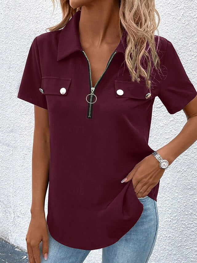 Women's T Shirt Zipper Plain Fashion Stylish Classic Short