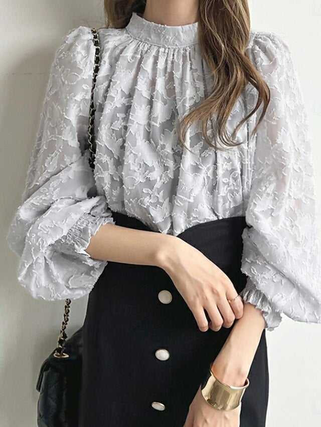 Women's Shirt Blouse Chiffon Tops Ruched Lace Floral Active