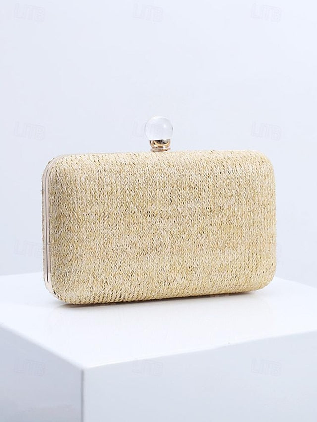 - Clasp Stylish Pearl with Purse Elegant Clutch Straw