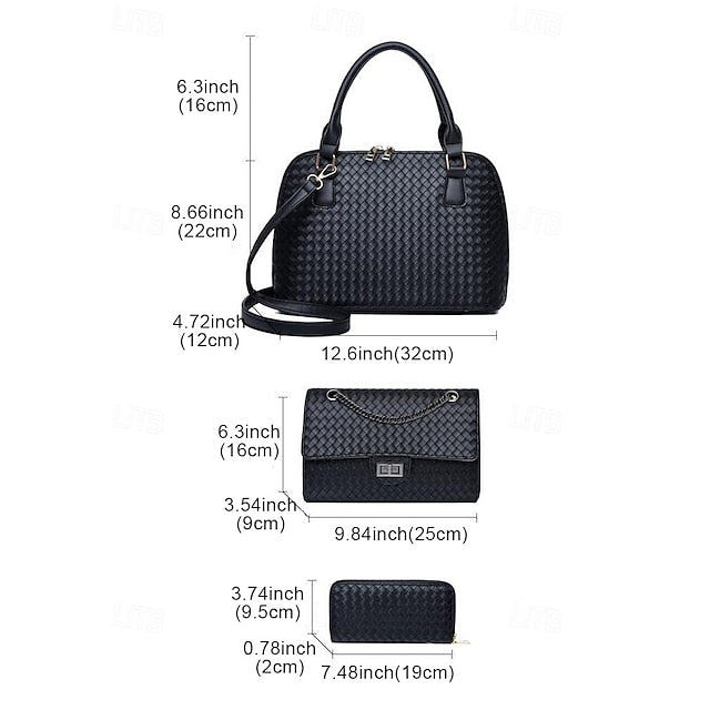 Handbag Set Brown Leather Women's Woven – 3-Piece Faux