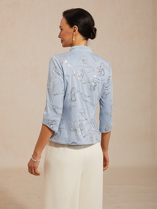 Women's Jacket Dressy Tops Twinset Sequins Floral Elegant