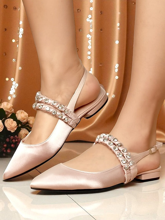 Toe Flats Women's Satin Pointed - Slingback Rhinestone