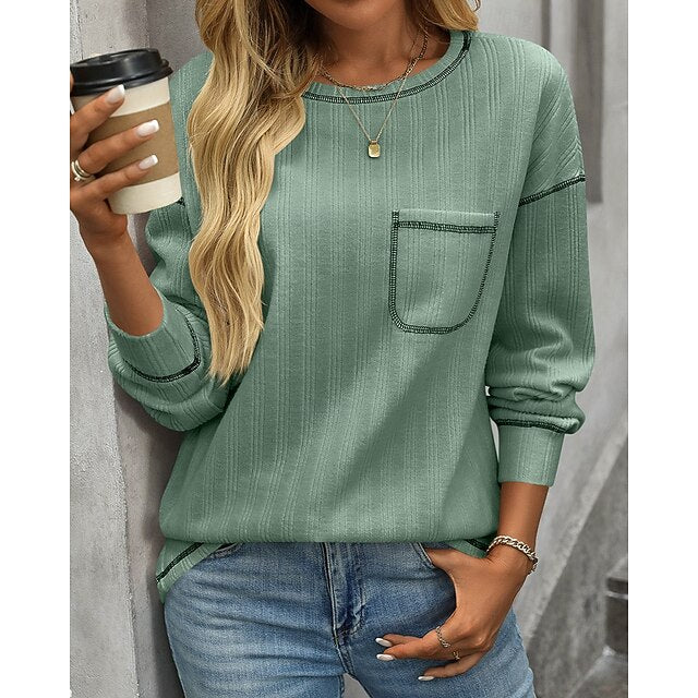 Women's Pullover Sweatshirt Casual Tops with Pockets Long