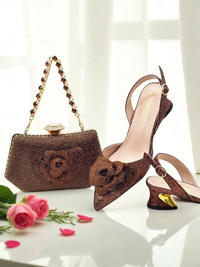 Evening and Slingback Matching Heels Women's Clutch Glitter