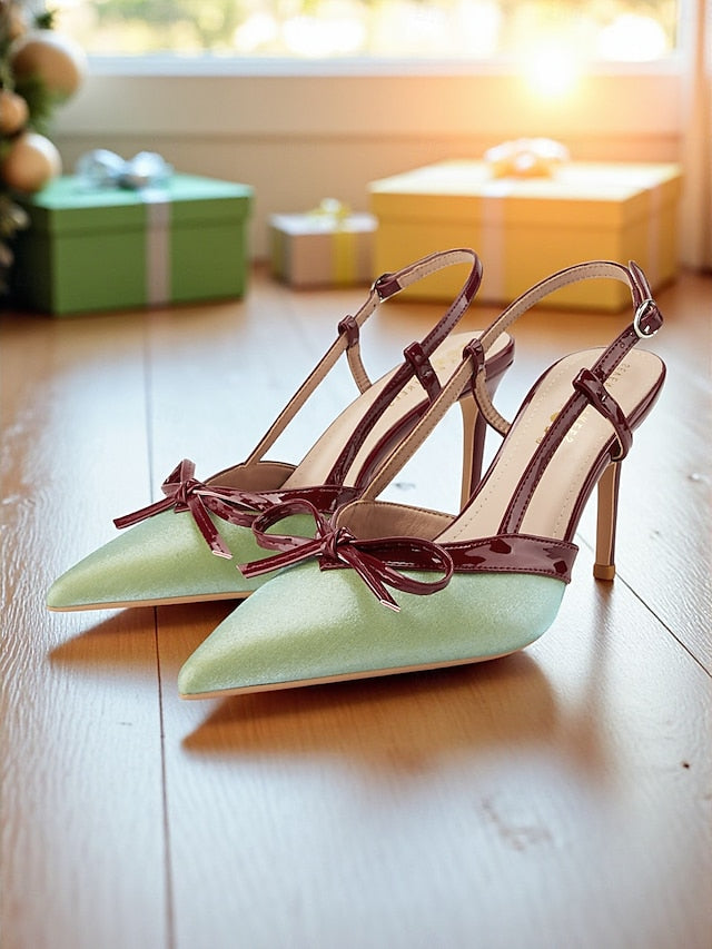 Slingback Women's Stiletto Pointed Red Green Heels - and