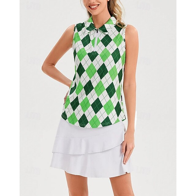 Women's Checkered Tennis Shirt Sleeveless Print UPF50+