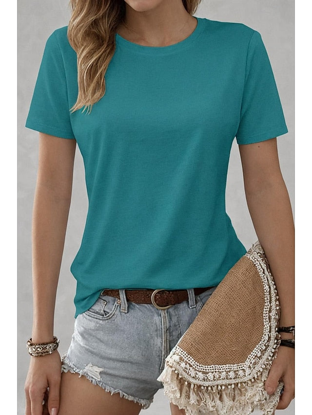 Women's T Shirt 100% Cotton Solid Color Classic Casual