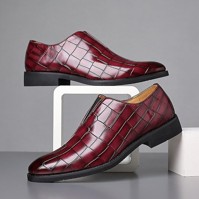 Burgundy Shoes Men's – Pattern Crocodile Slip-On