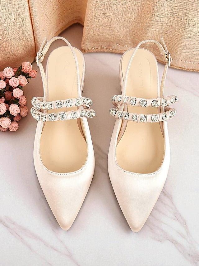 Toe Flats Women's Satin Pointed - Slingback Rhinestone