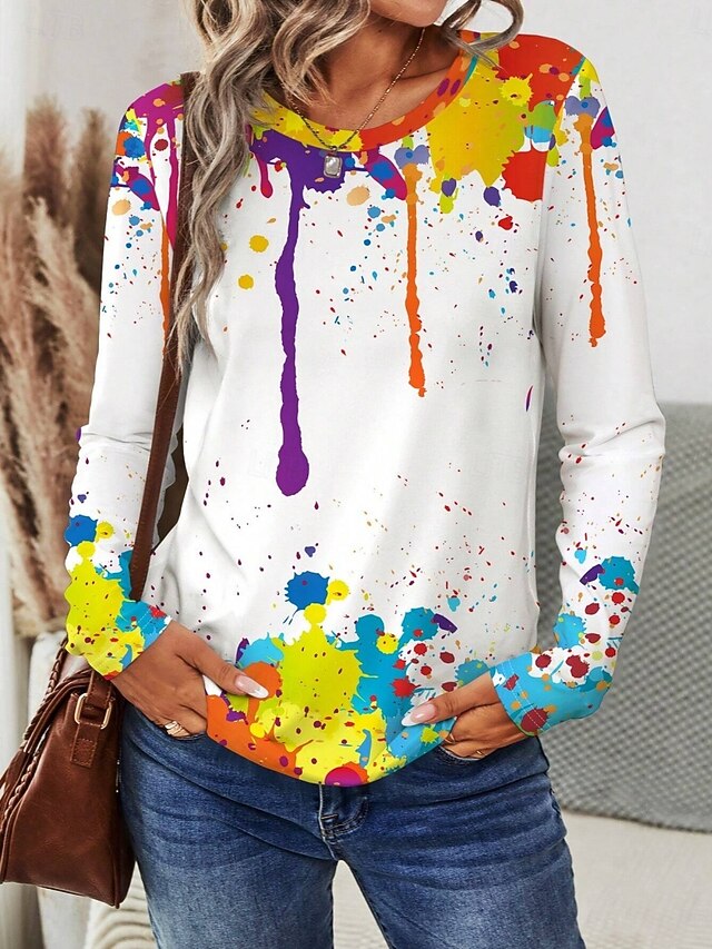 Women's T shirt Crew Neck Long Sleeve Tunic Graffiti Modern