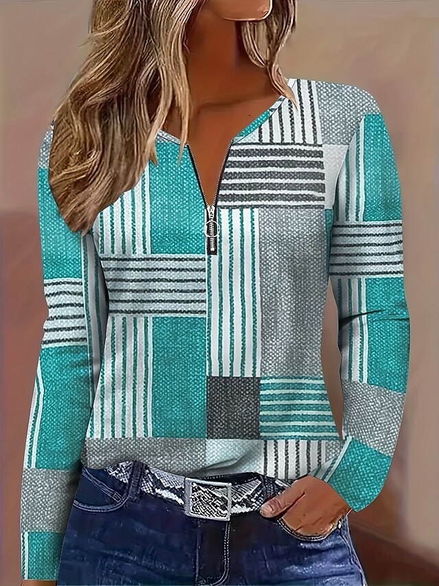 Women's T Shirt Zipper Print Graphic Geometric Vintage