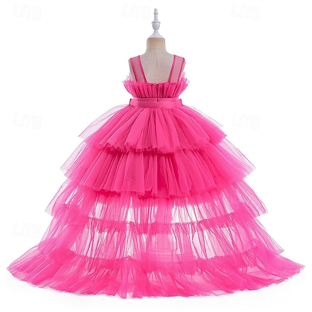 Kids Party Color Sleeveless Performance Girls' Solid Dress