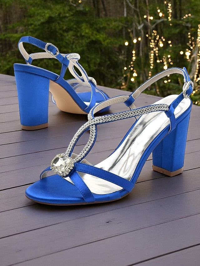 Sandals Elegant – Satin Rhinestone Royal Women's Blue