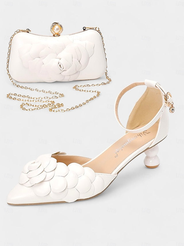 Matching Floral-Embellished with White Bridal Clutch Shoes –