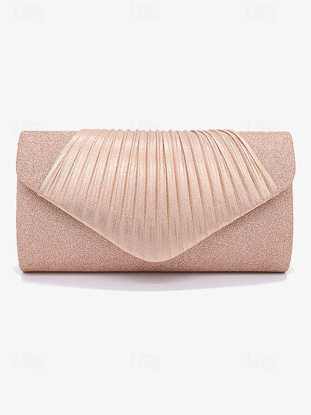 Champagne Pleated Clutch with Bag Glitter Design – Evening