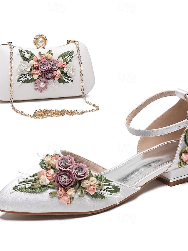 Flat Clutch White Floral Shoes – with Matching Embroidered