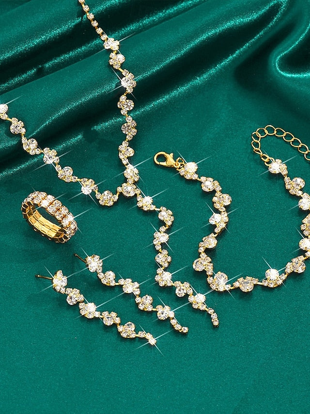 Jewelry Rhinestone Gold Set Elegant Necklace –