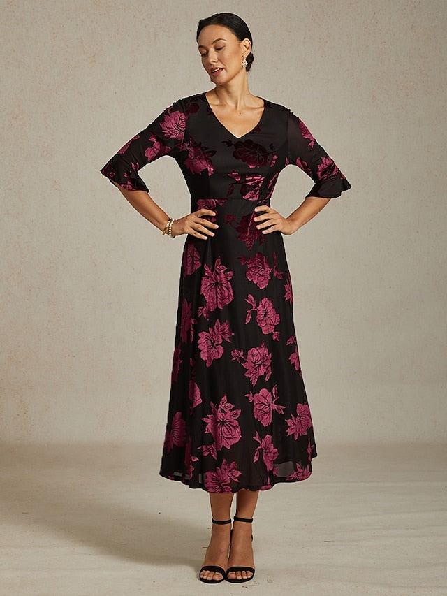 Women's Midi Dress Velvet Dress Elegant Wedding Guest