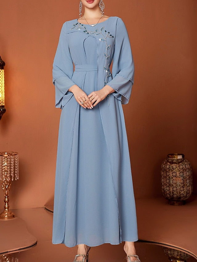 Neck Bride Elegant A-Line Floor Dress V the of Length Mother