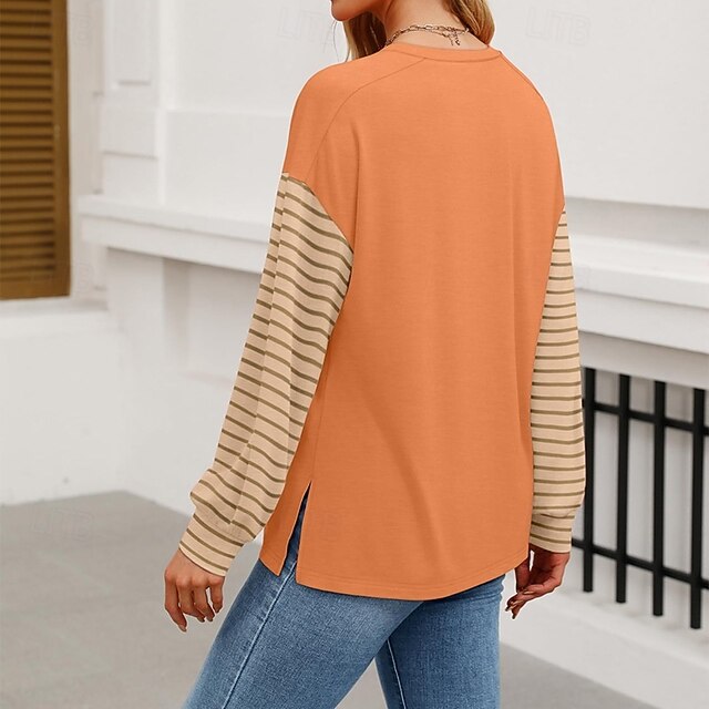Women's T Shirt Tee Top Patchwork Striped Fashion Classic