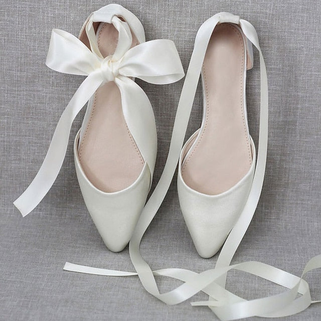 – Ribbon Satin Ballet Tie Flats Comfortable Women's
