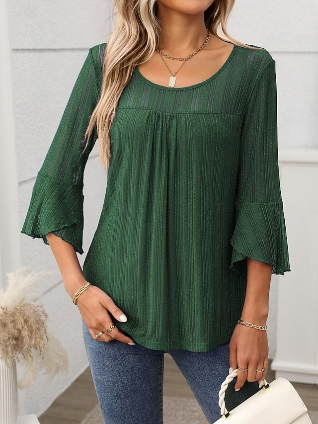 Women's Blouse Patchwork Solid Color Elegant Stylish Basic