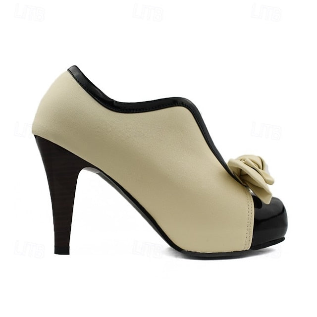 Two-Tone Bow-Embellished Women's Ankle Boots Heeled with