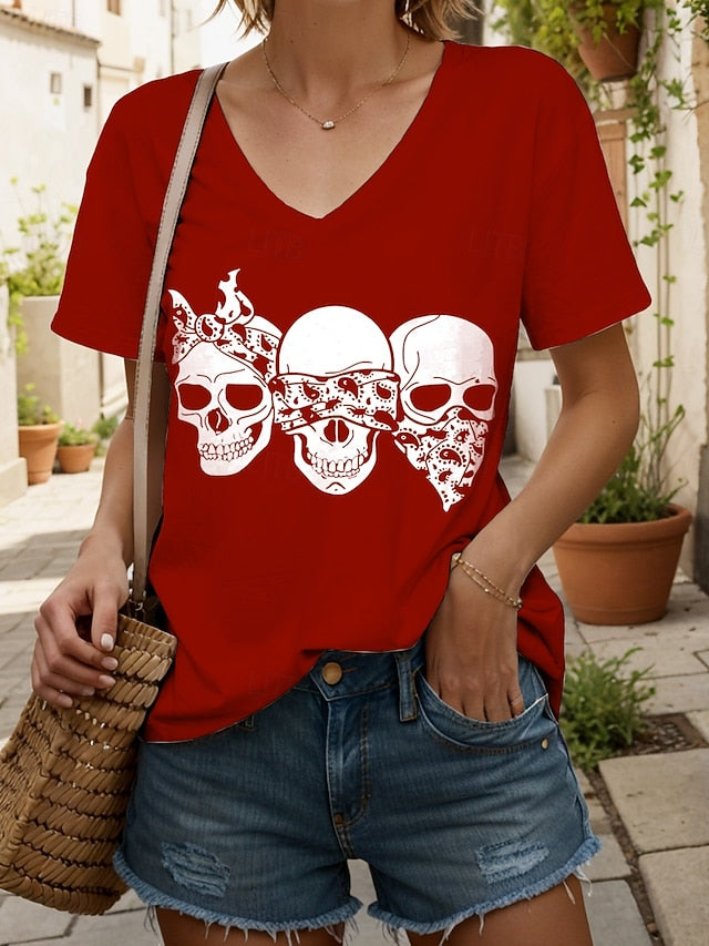 Women's T Shirt Skulls Graphic Cat Vintage Stylish Classic