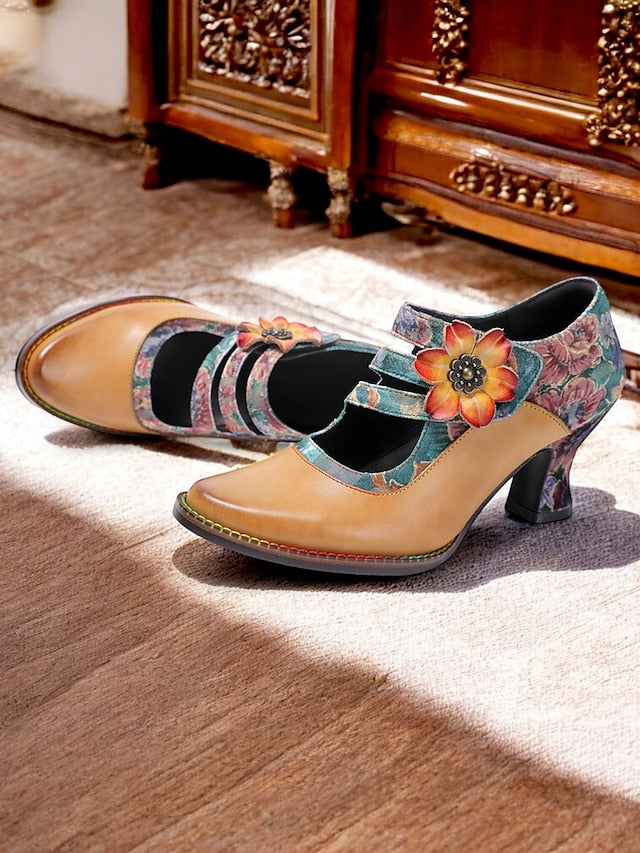 Heels Mary 1930s – Jane Floral Leather Vintage Women's