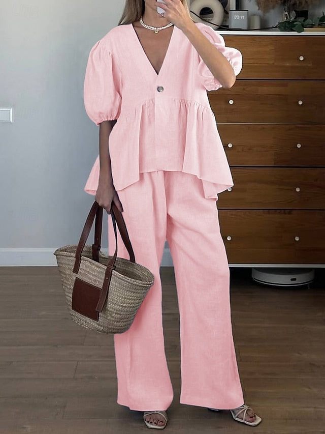 Women's Pants Sets Bolero Top Half Sleeve V Neck Solid